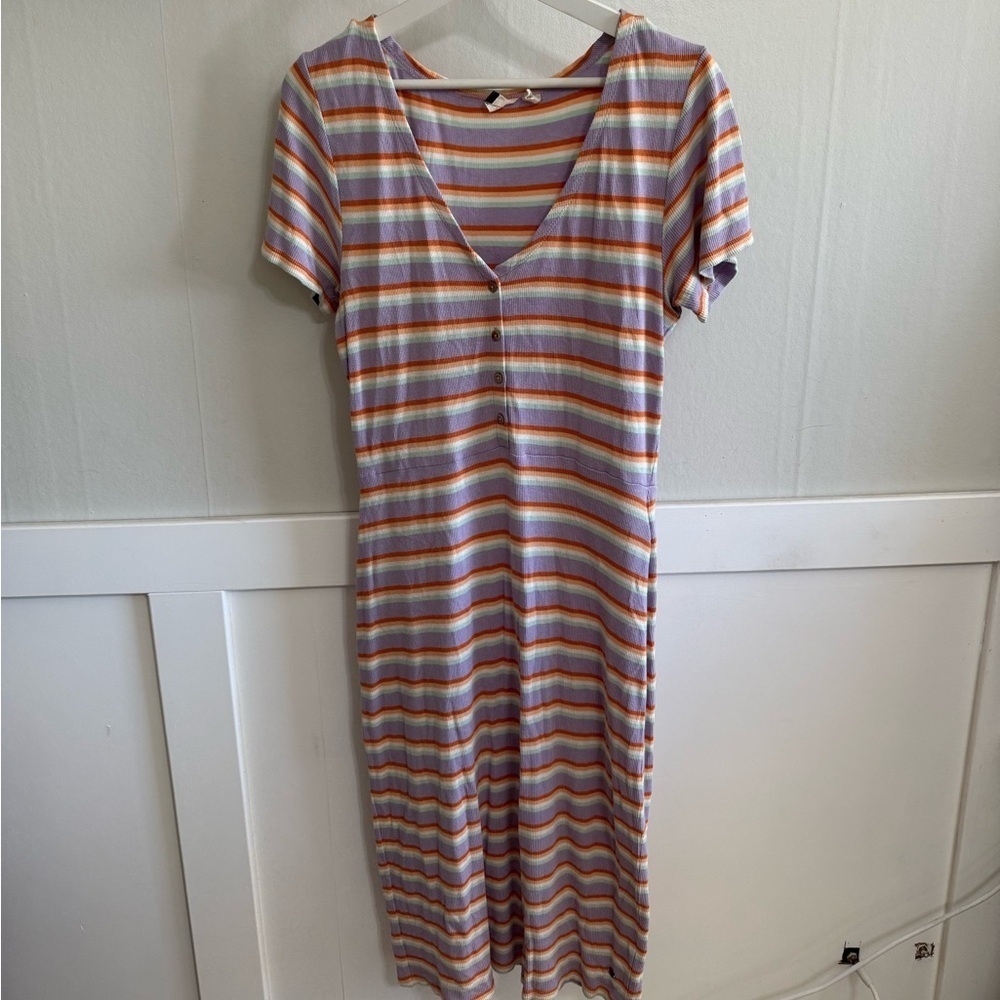Roxy Striped V-Neck Dress in Multicolor